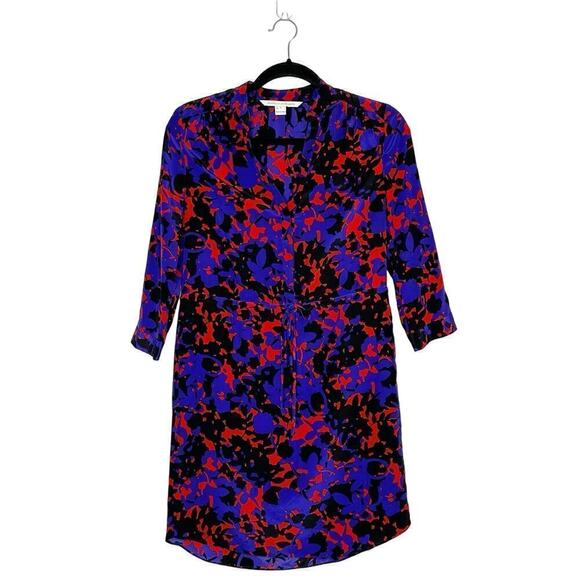 Diane Von Furstenberg Floral Silk Shift Dress Women's Blue Red Size 0 - Picture 2 of 5